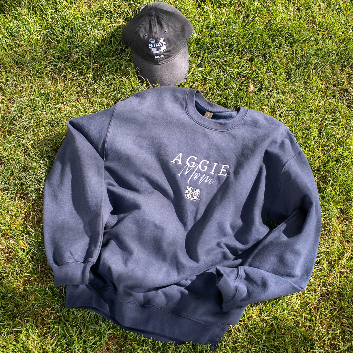 U-State Aggie Mom Embroidered Crew Sweatshirt navy blue